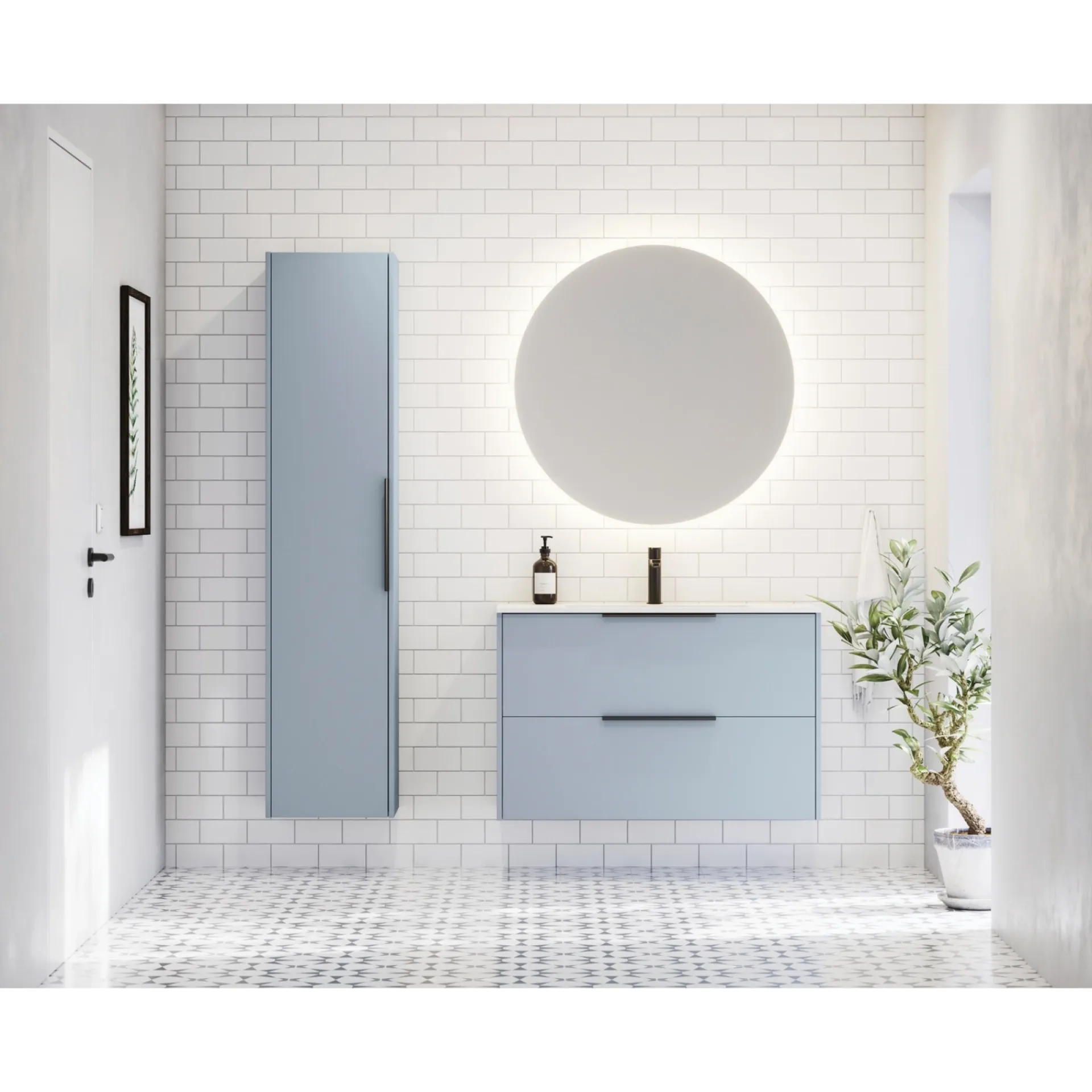 Clearance Scanbad DELTA SPEJL M/ LYS UDEN LYSSTYRING Ø90 CM