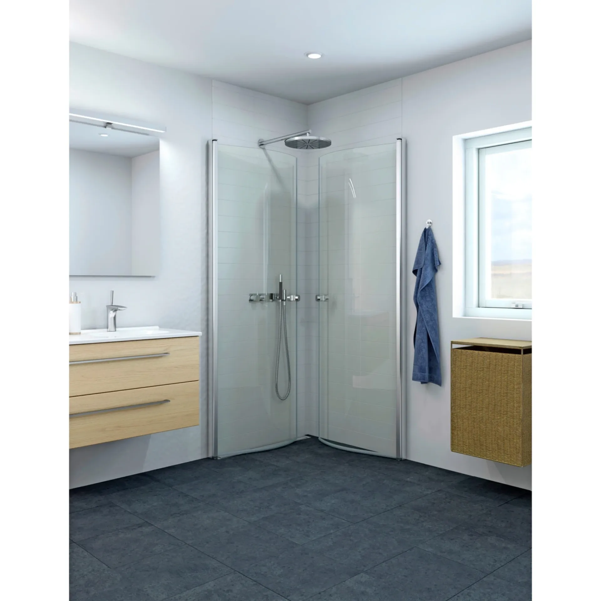 Outlet Scanbad FLEXI MAT ALU PROFIL, 1 STK. BRUSEDØR 84 CM KLART GLAS