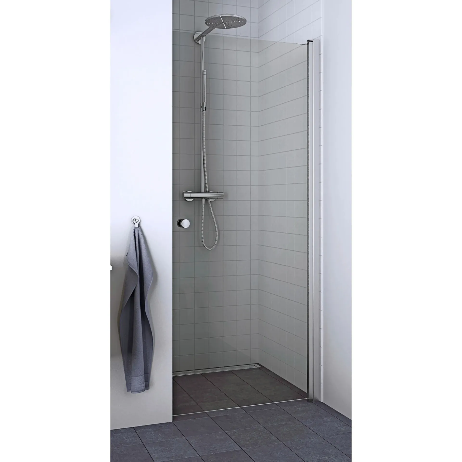 Hot Scanbad FLEXI MAT ALU PROFIL, 1 STK. BRUSEDØR KLAR GLAS 89 CM