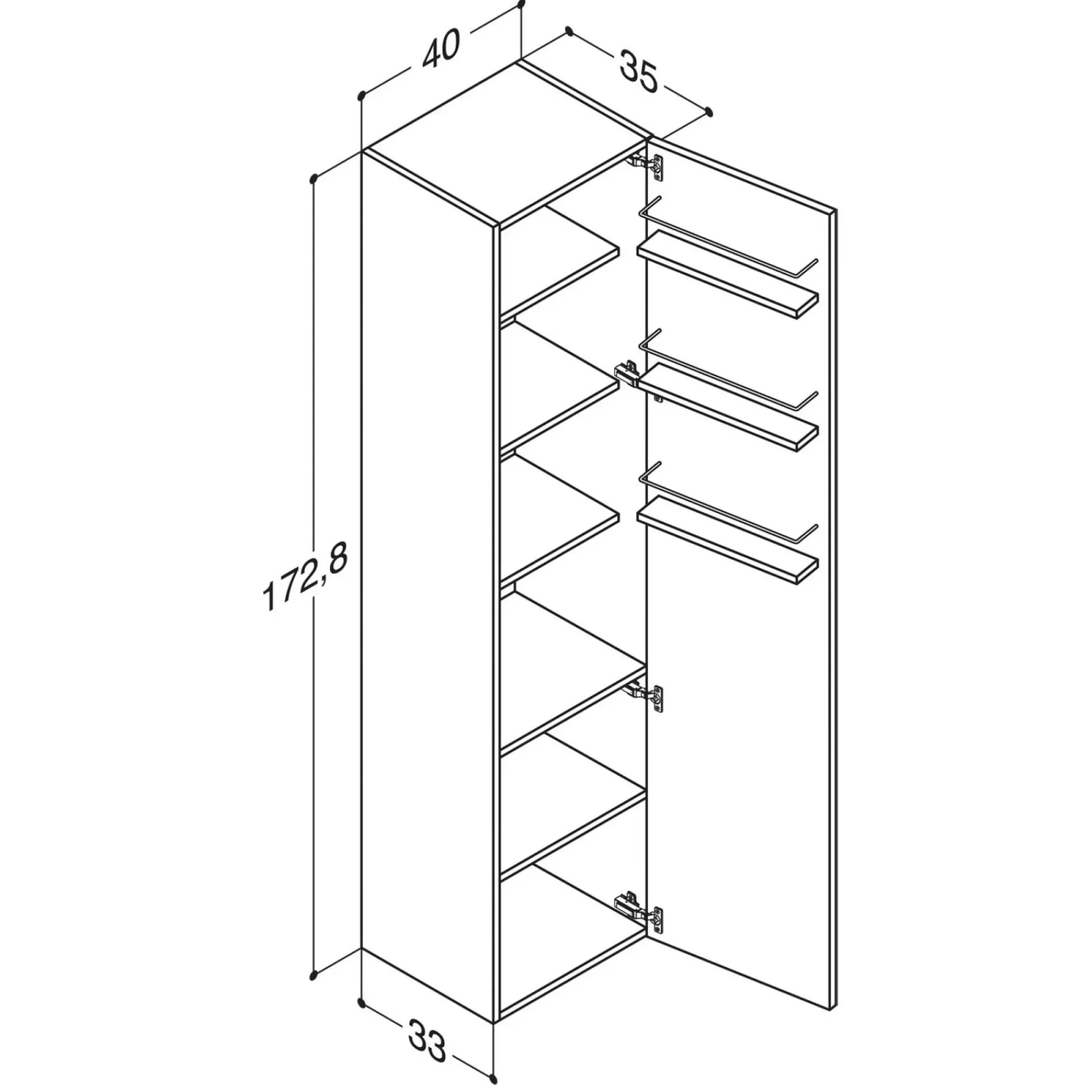 Best Scanbad MULTO HØJSKAB VENSTREHÆNGSLET HVID HØJGLANS 40 X 175 CM