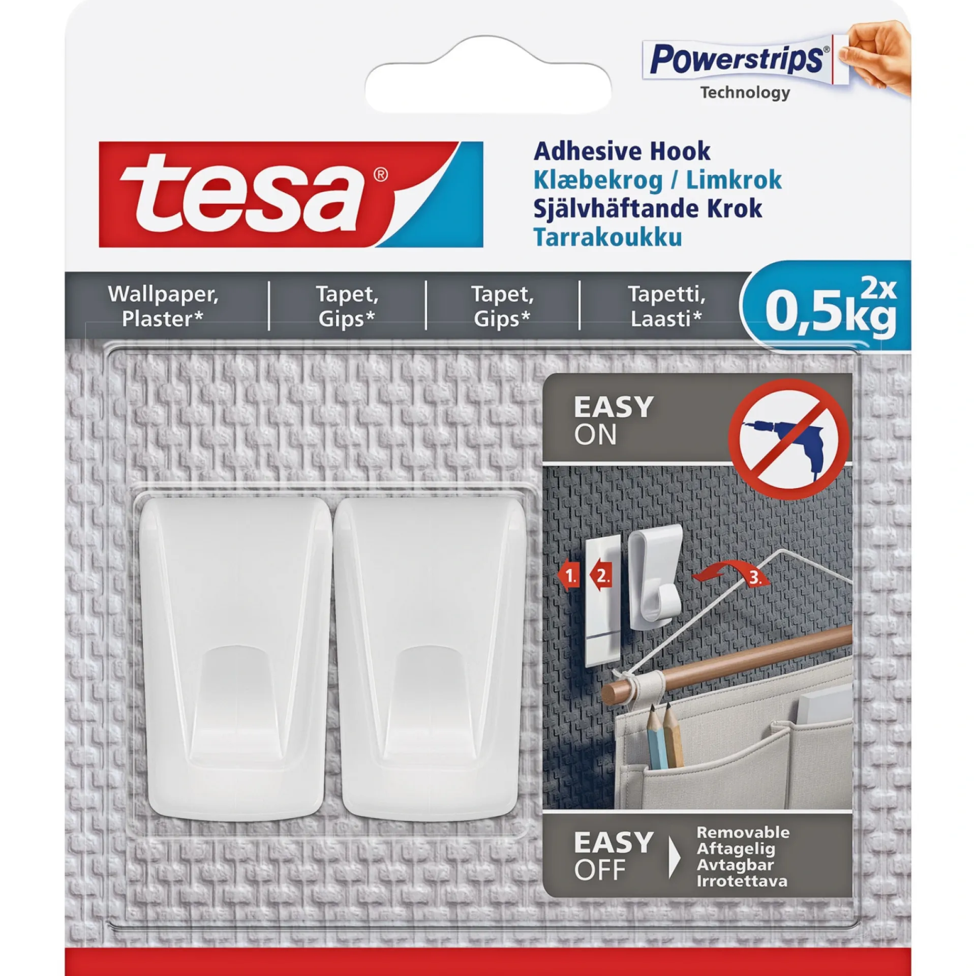 Best Tesa DET SMARTE OPHÆNGNINGSSYSTEM KROG 0,5 KG TAPET OG MALEDE OVERFLADER 2 STK