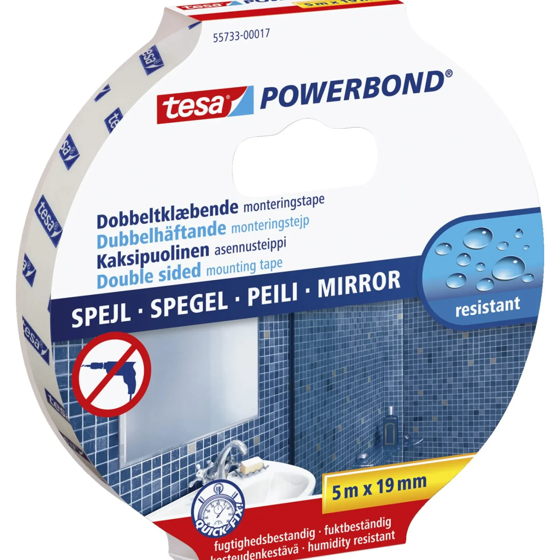 Best Tesa POWERBOND DOBBELT KLÆBENDE SPEJLTAPE 5 M X 25 MM HVID