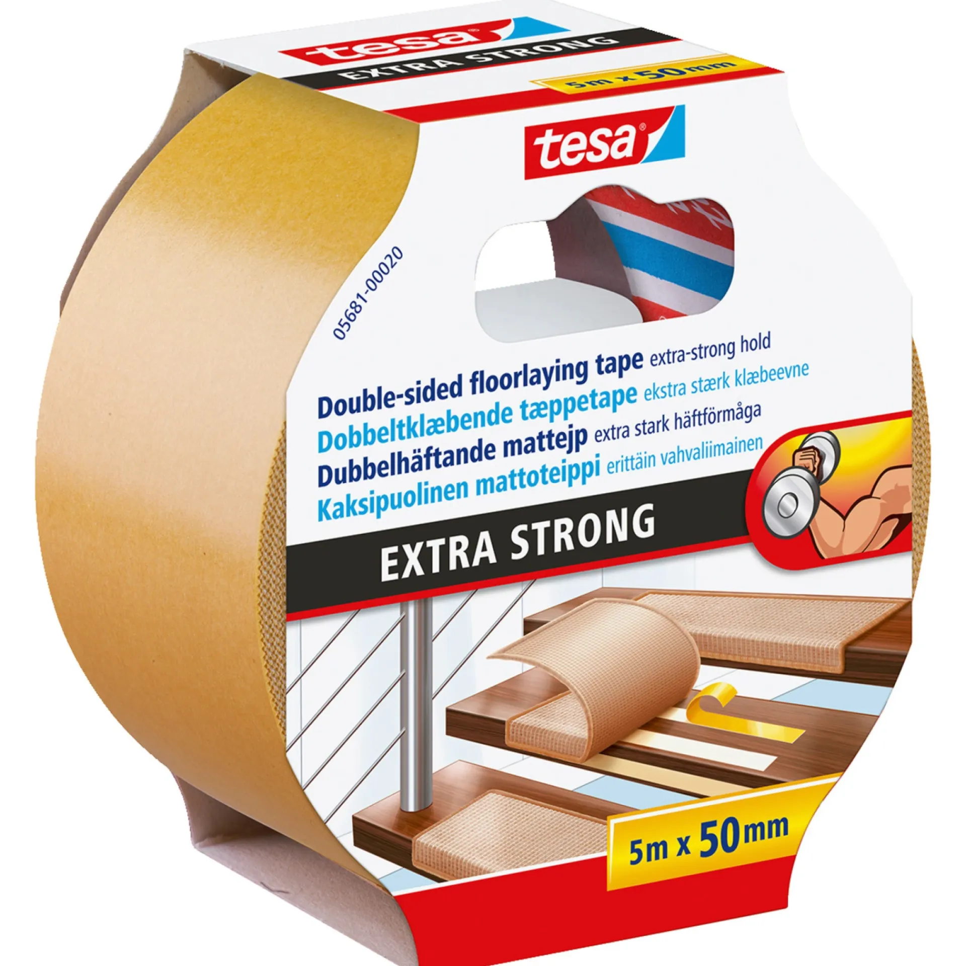 Tesa UNIVERSAL EKSTRA STÆRK TÆPPETAPE 5 M X 50 MM HVID