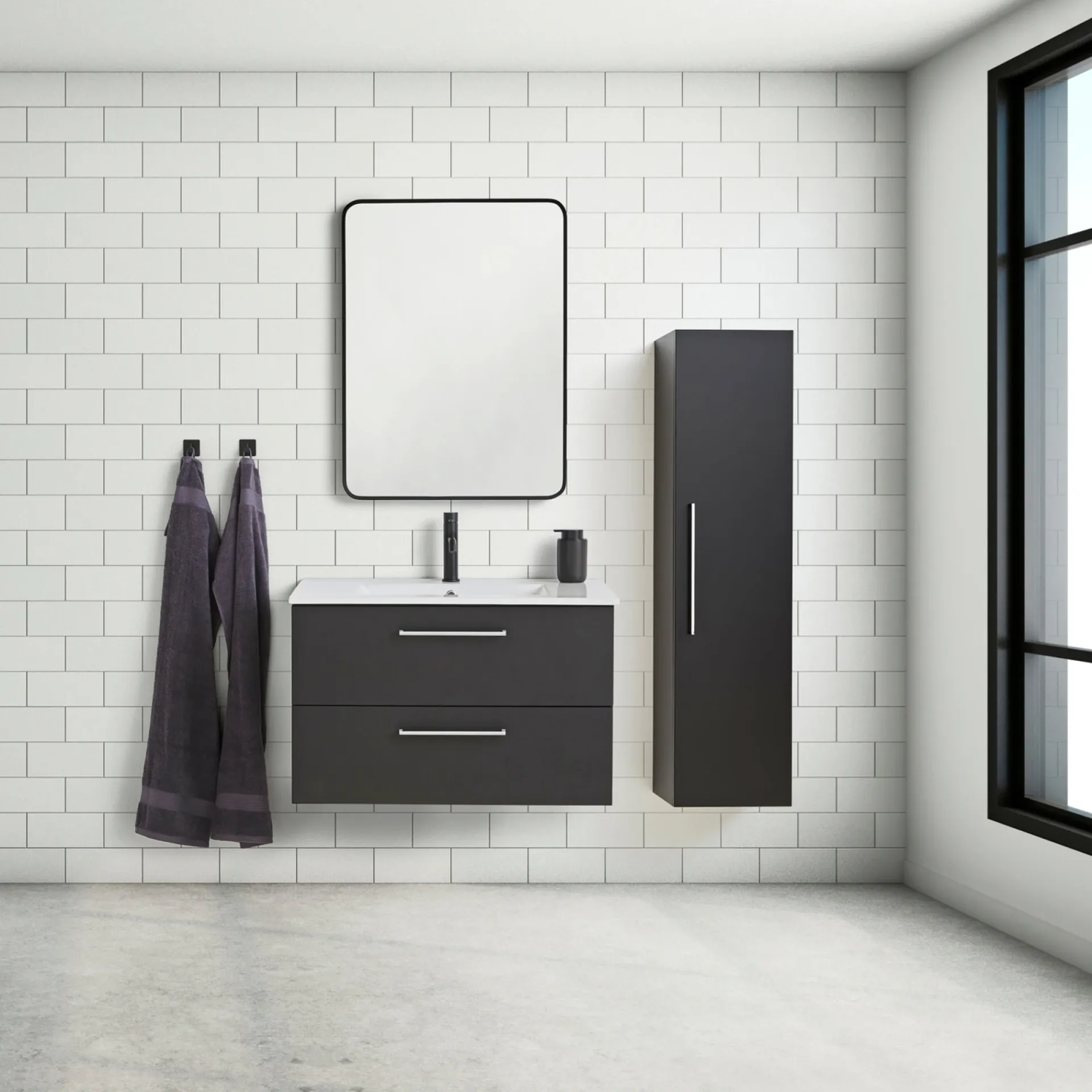 Discount VASSO MILANO SOFTCLOSE BADMØBEL SORT 2 SKUFFER 80 CM